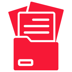 Collectibles Red folder icon with documents inside.