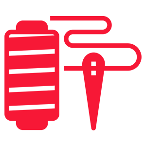Embroidery for Uniforms & Gear Red thread spool and needle icon.