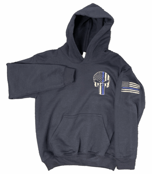 Kid's Blue Line Skull Hoodie