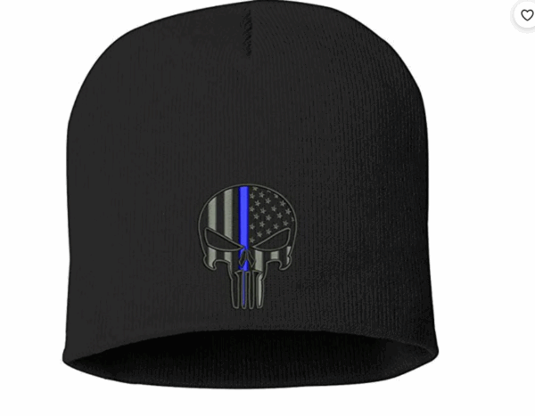 Blue Line Skull Knit Beanie