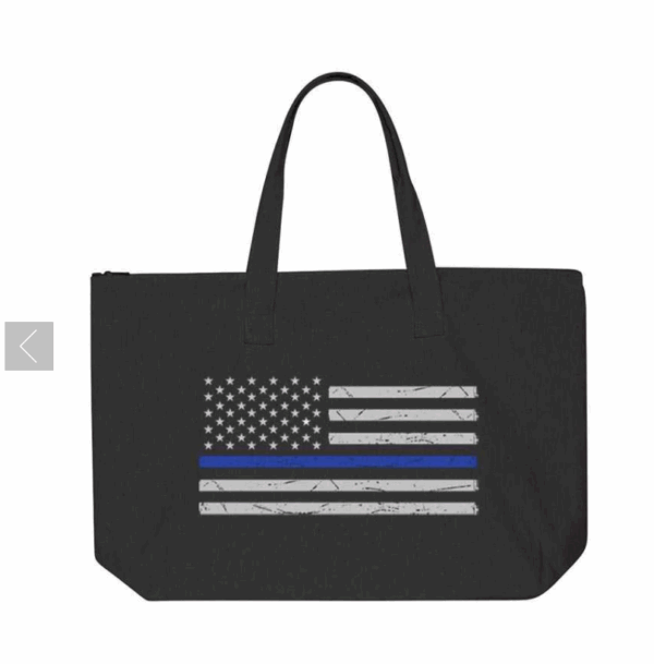 Distressed Thin Blue Line American Flag Black Tote Bag w/ Zipper