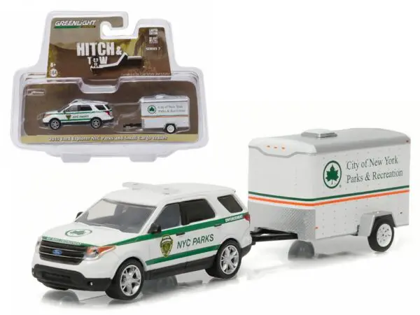 1/64 Hitch & Tow 2015 Ford Explorer NYC Parks and Small Cargo Trailer